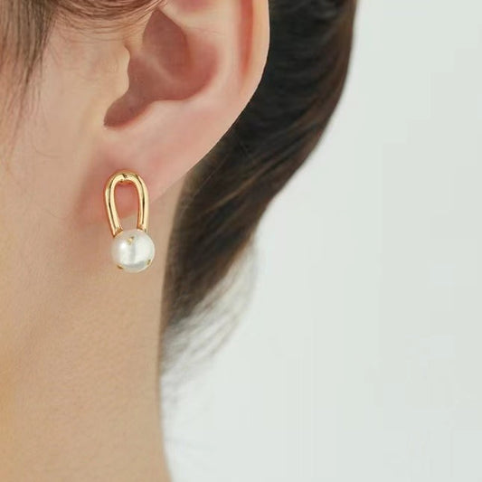 Genuine Freshwater Baroque Pearl Horseshoe Style Earrings