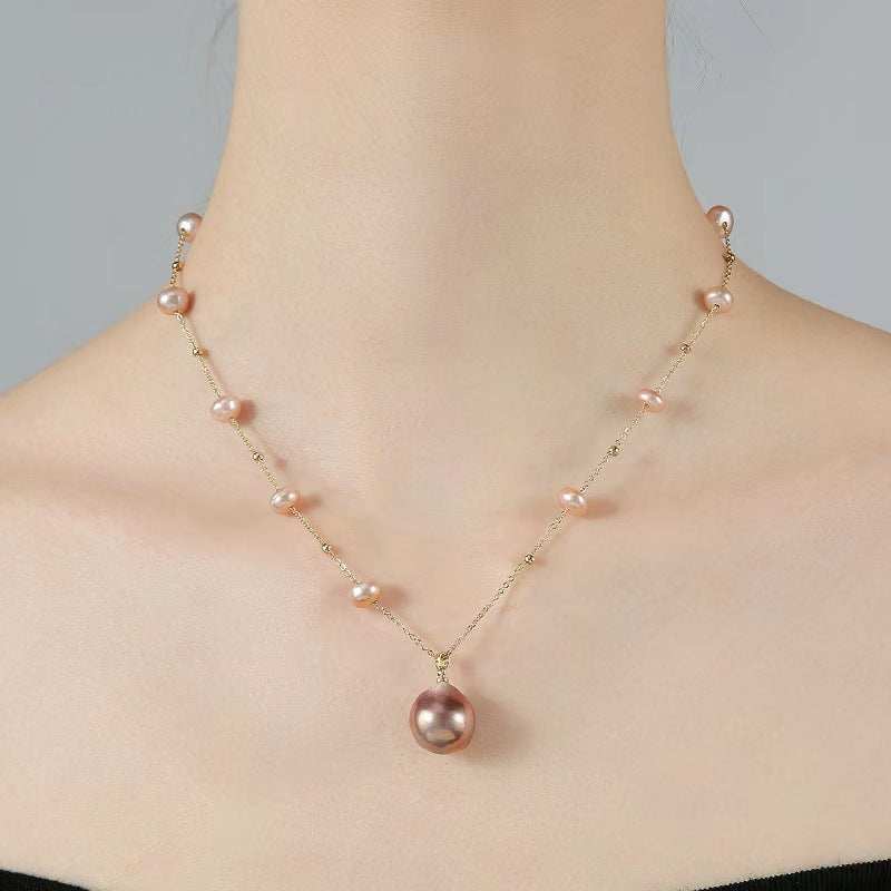Collar de perlas de agua dulce genuinas de color caramelo