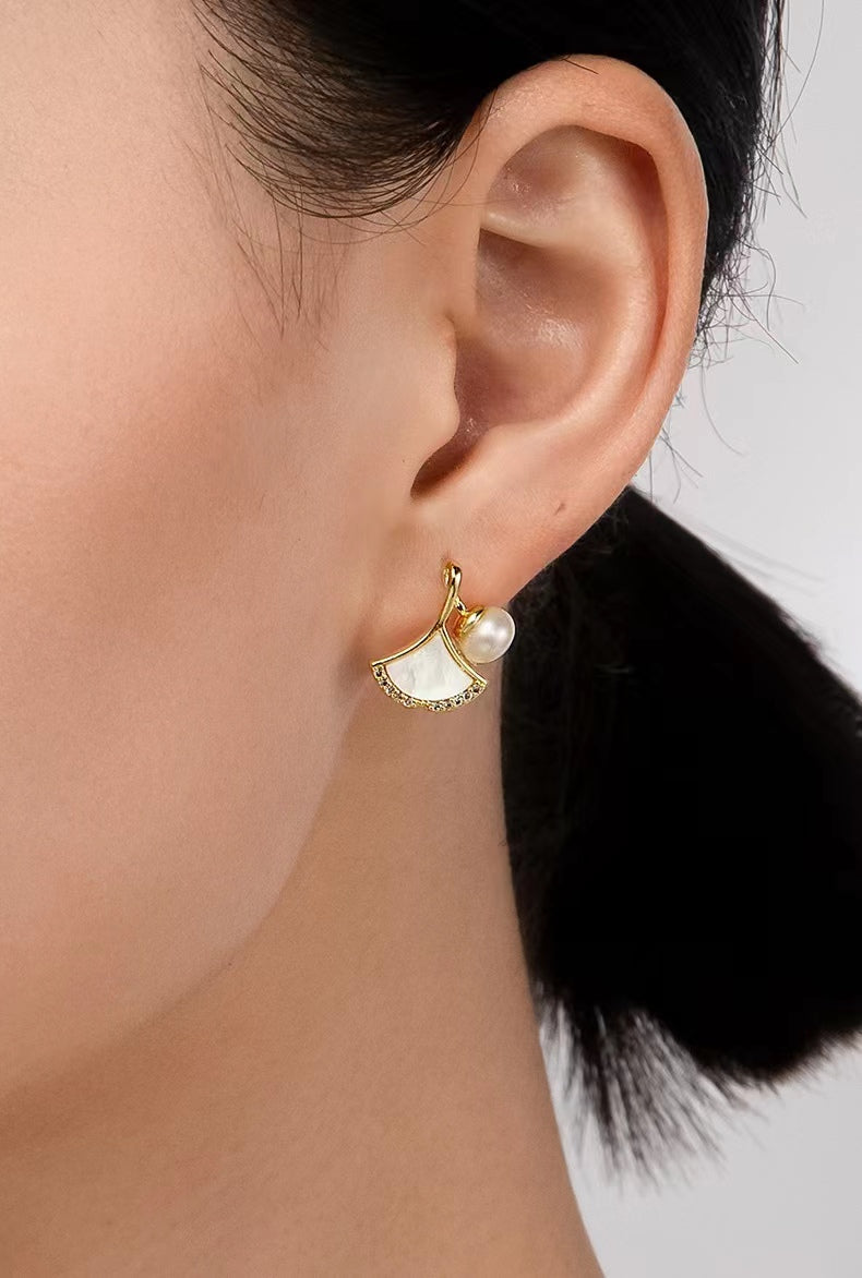 Genuine Freshwater Pearl Ginkgo Leaf Earrings