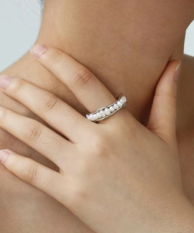 Anillo bucal de concha de perla de agua dulce natural genuina