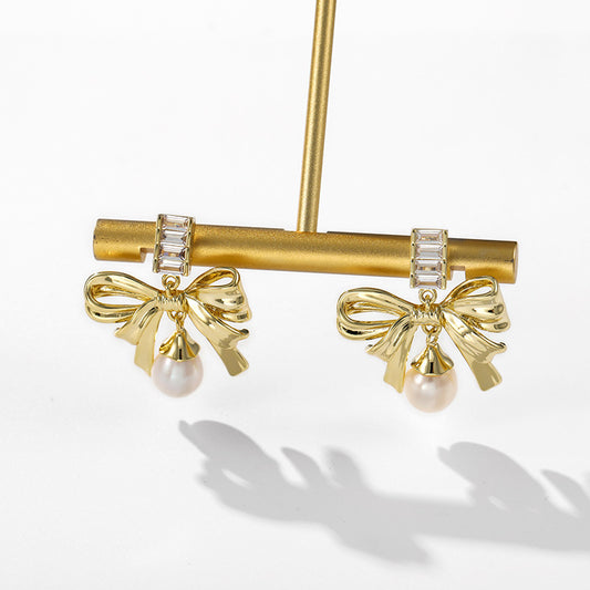 Genuine Freshwater Pearl Happy Bow Earrings