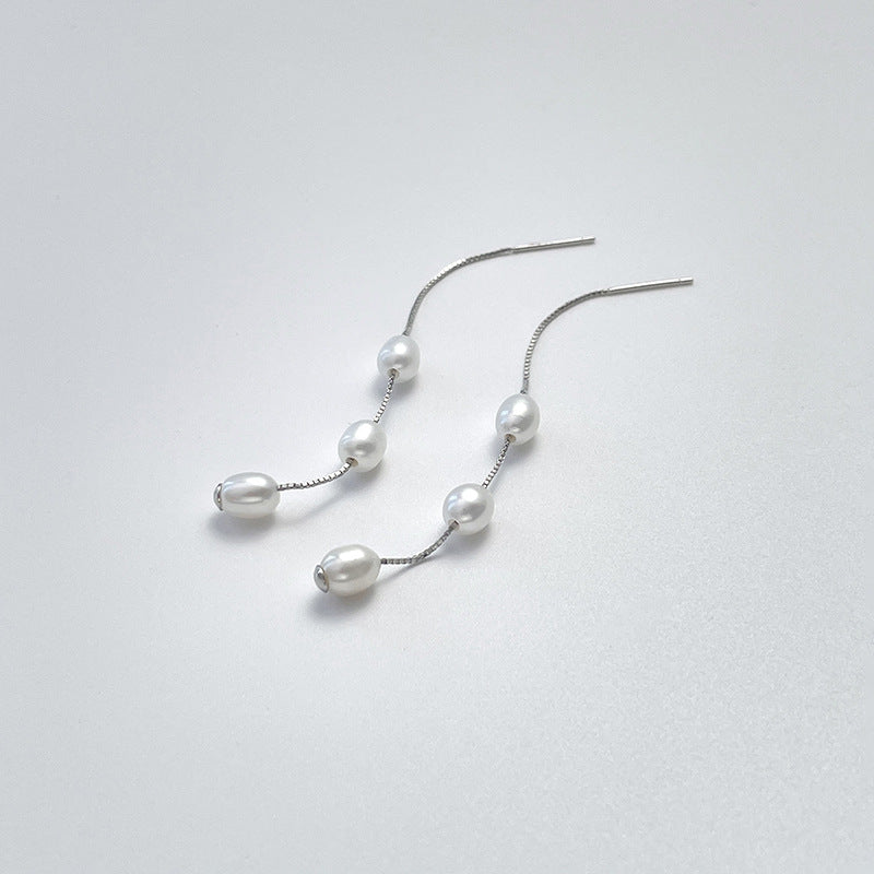 Genuine Freshwater Pearl Solid 925 Silver Éline Threader Earrings