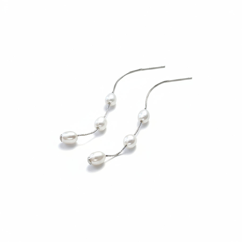 Genuine Freshwater Pearl S925 Silver Éline Threader Earrings