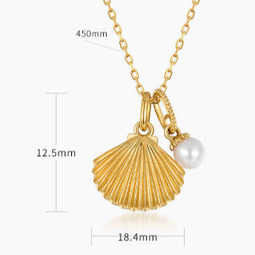 S925 Silver Genuine Natural Freshwater Pearl Gold Shell Necklace