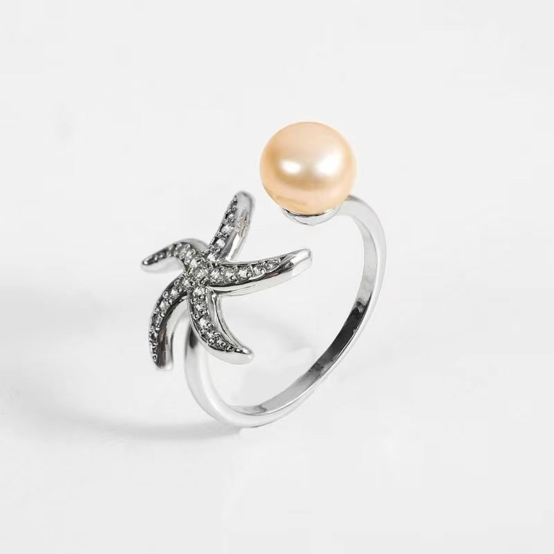 Anillo de estrella de mar con perla de agua dulce genuina