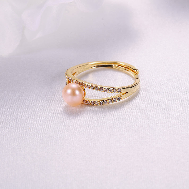 Anillo Salomé de latón bañado en oro de 18 quilates con auténtica perla de agua dulce