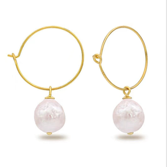 Genuine Baroque Pearl S925 Silver Sun Halo Earrings