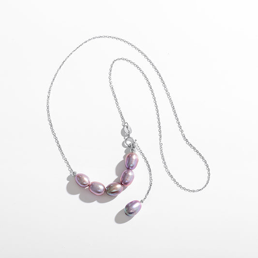 S925 Silver Asymmetric Freshwater Pearl Drop Necklace – Elegant Collarbone Chain