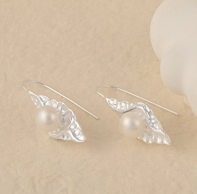 Pendientes de pupa de plata maciza S925 con auténtica perla barroca