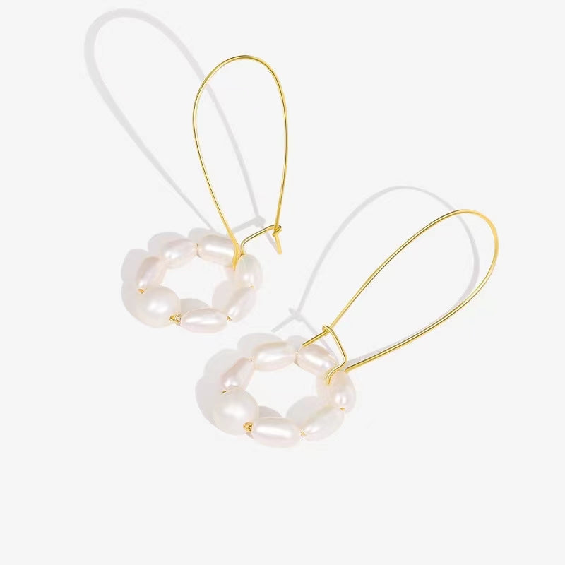 Boucles d'oreilles en argent massif S925 avec perles d'eau douce véritables et lys oscillants