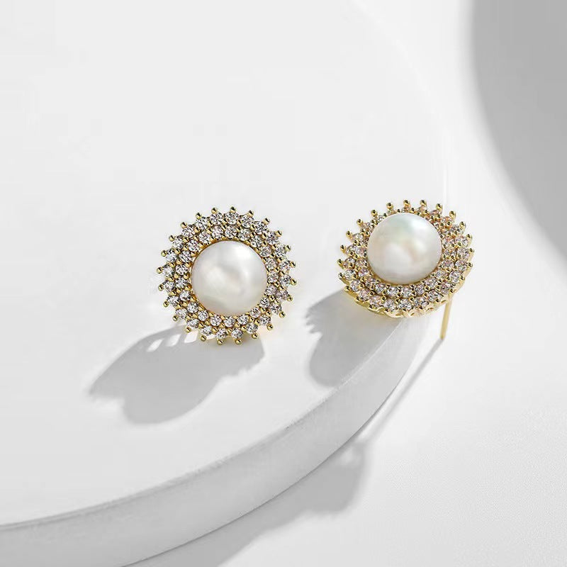 Pendientes de girasol con perlas de agua dulce auténticas