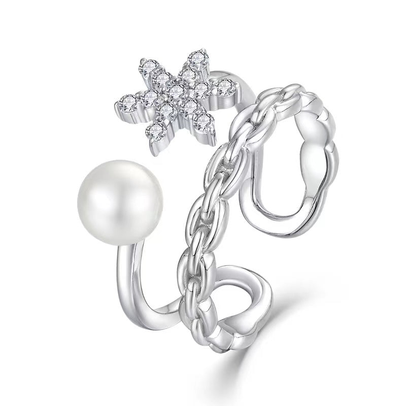 Bague étoile en perles d'eau douce véritables