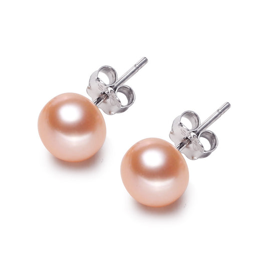 S925 Silver 4-10mm Pink Freshwater Button Pearl Stud Earrings