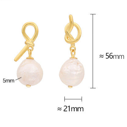 Pendientes de nudo de Dios de plata maciza S925 con perla barroca genuina