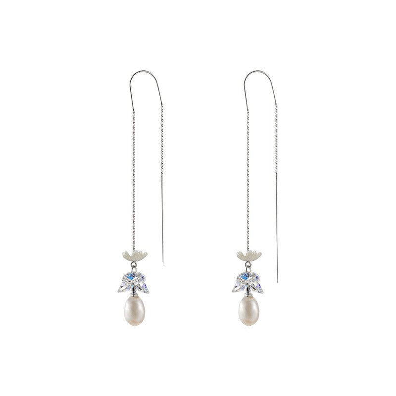 Genuine Freshwater Pearl Blue Flower Earrings