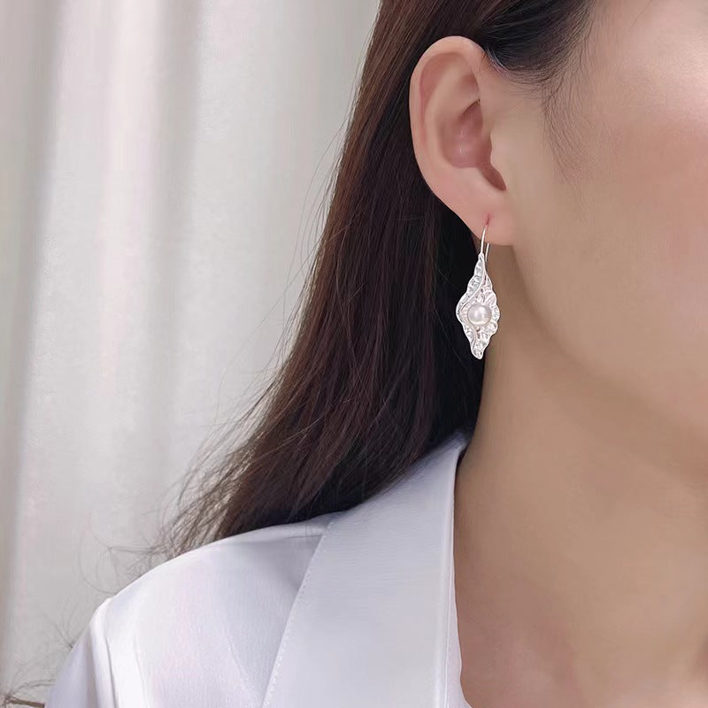 Pendientes de pupa de plata maciza S925 con auténtica perla barroca