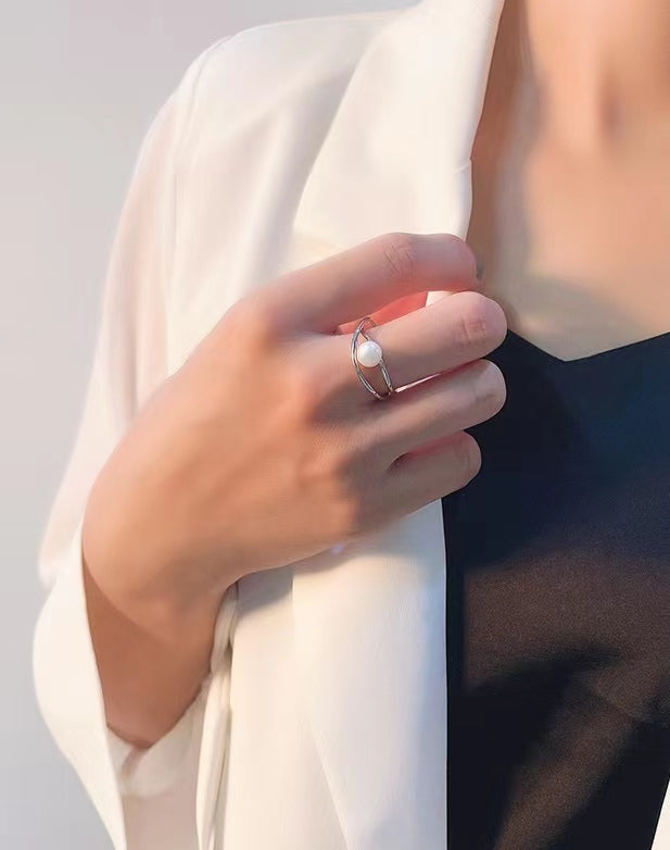 Bague œil de Dieu en argent massif S925 avec véritable perle d'eau douce