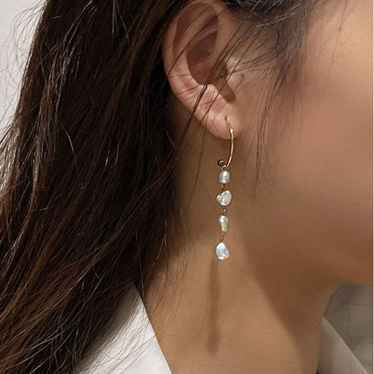 Genuine Baroque Pearl Solid S925 Silver Dew Earrings