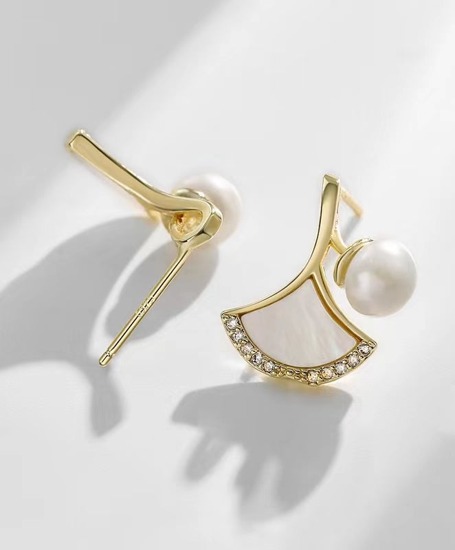 Genuine Freshwater Pearl Ginkgo Leaf Earrings