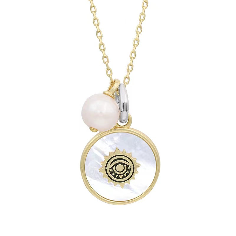 Collier en argent massif S925 avec véritable perle d'eau douce et œil de chance