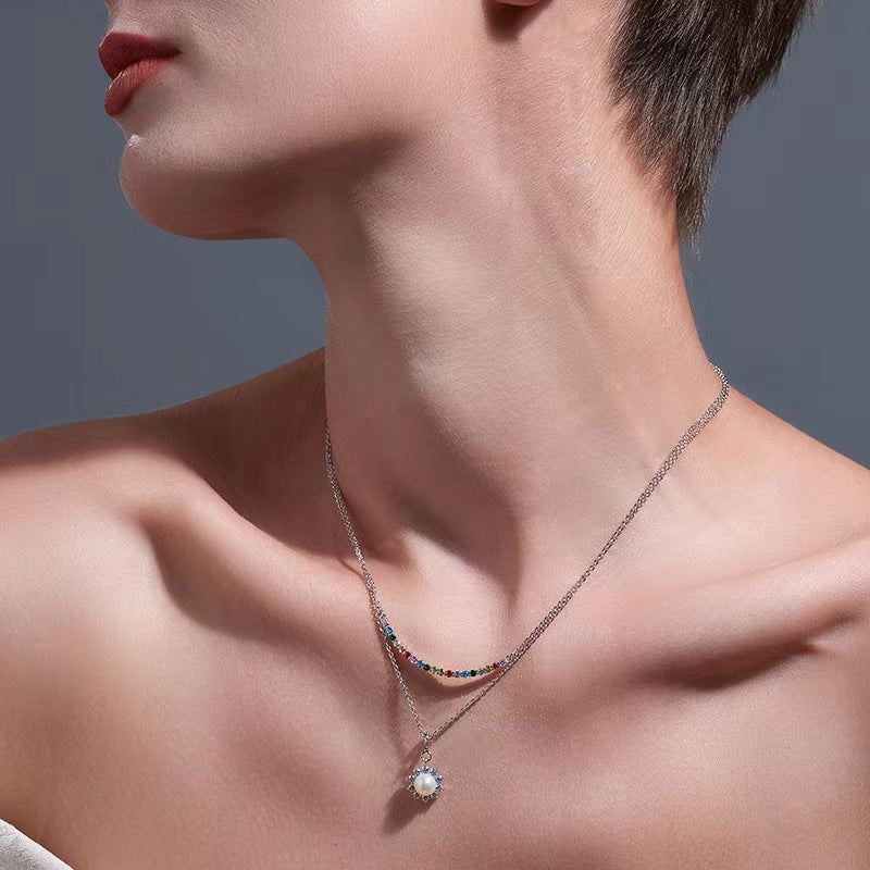 Collar con puente arcoíris de perlas de agua dulce auténticas