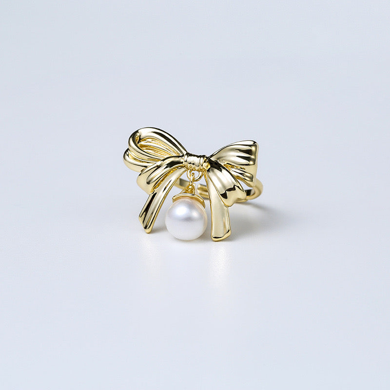 Anillo de lazo con perla de agua dulce genuina