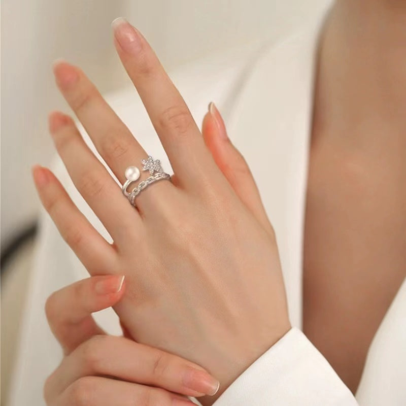 Bague étoile en perles d'eau douce véritables