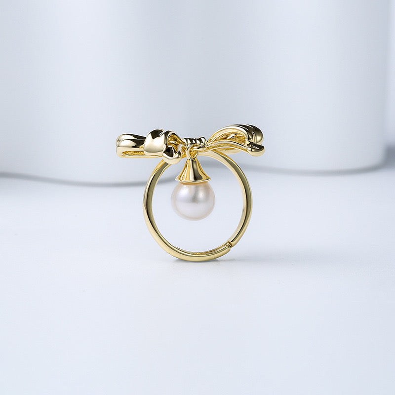 Bague nœud papillon en véritable perle d'eau douce