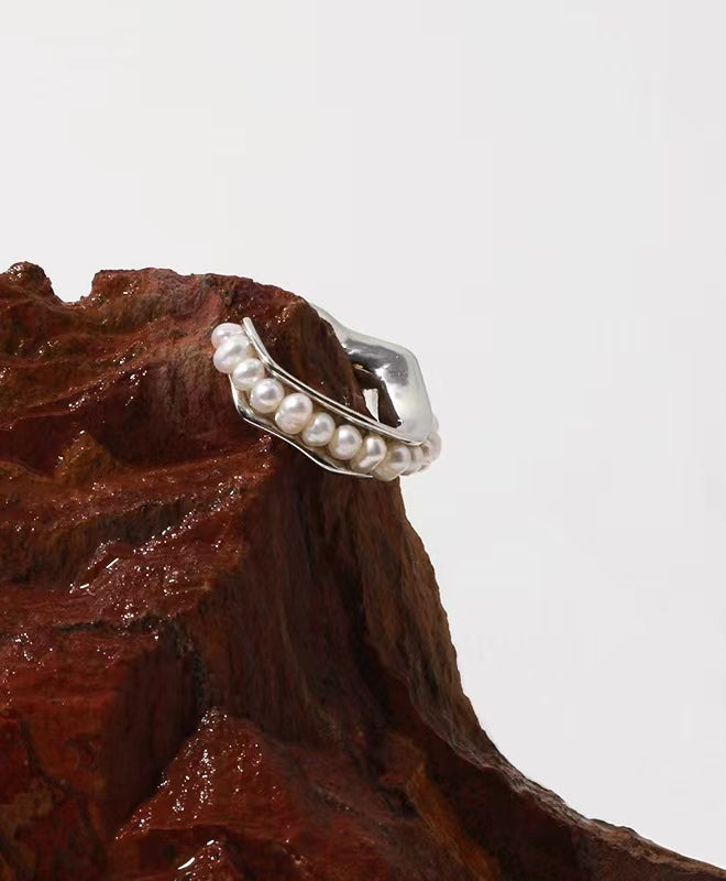 Anillo bucal de concha de perla de agua dulce natural genuina