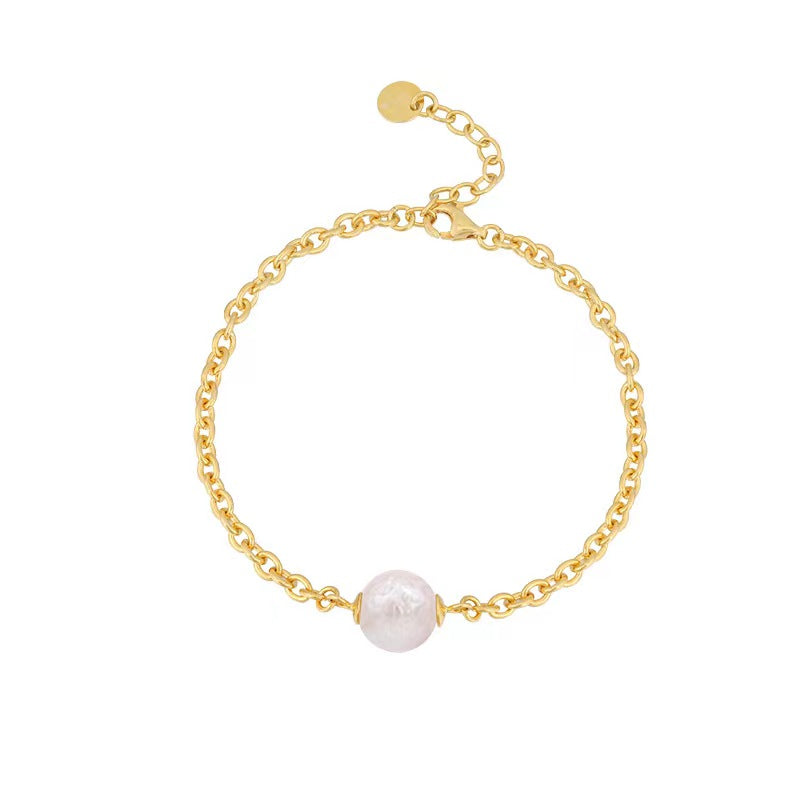 Pulsera de cadena con mitología de plata maciza S925 con auténtica perla barroca