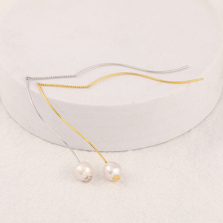 Boucles d'oreilles profilées en argent massif S925 avec véritable perle d'eau douce