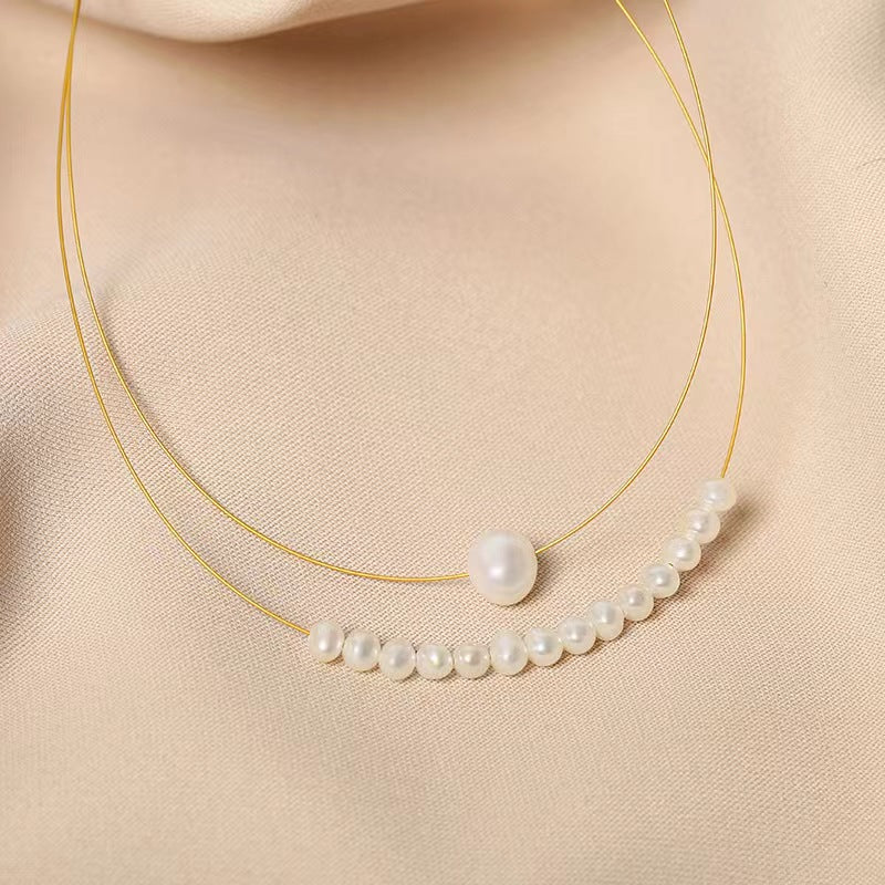 Collier double couche en véritables perles d'eau douce