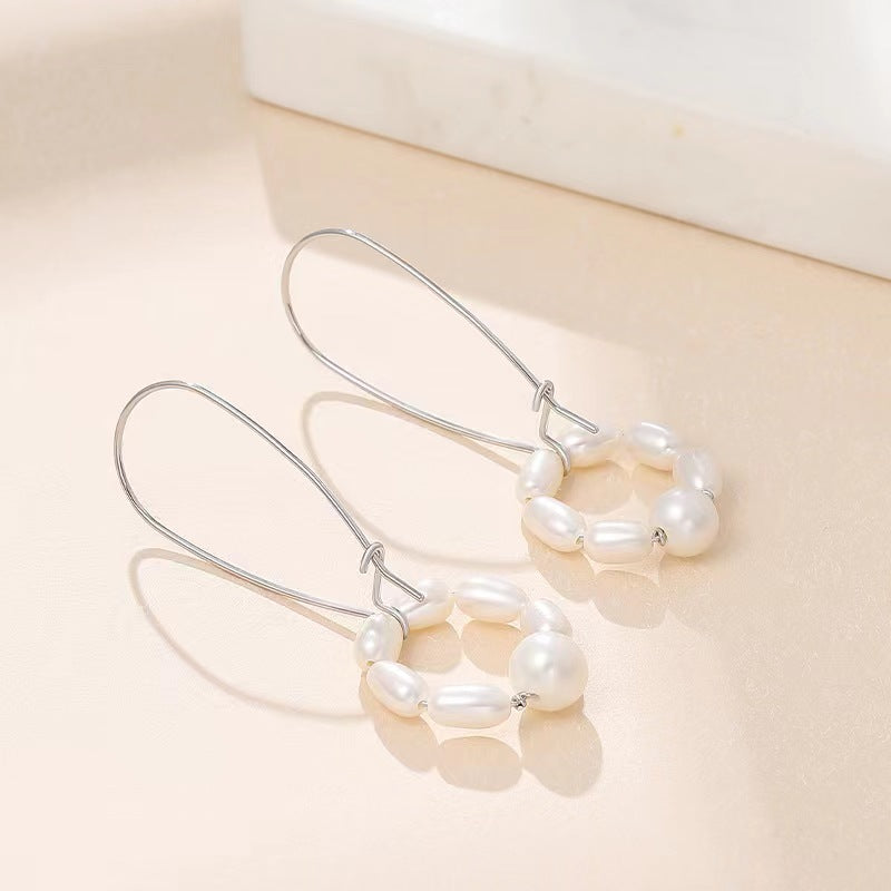 Boucles d'oreilles en argent massif S925 avec perles d'eau douce véritables et lys oscillants