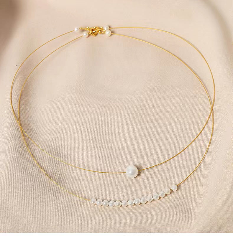 Collier double couche en véritables perles d'eau douce