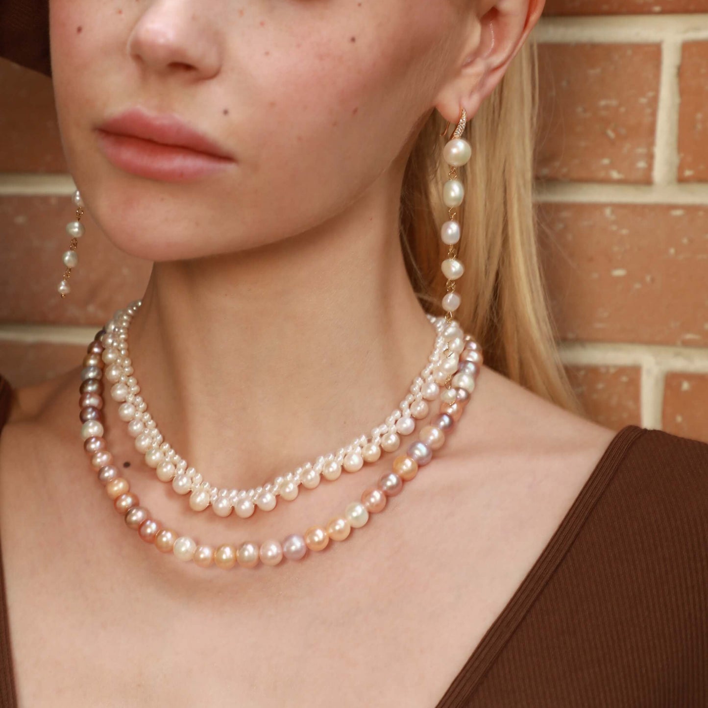 Genuine Freshwater Round Pearl Candy Box Necklacce Set
