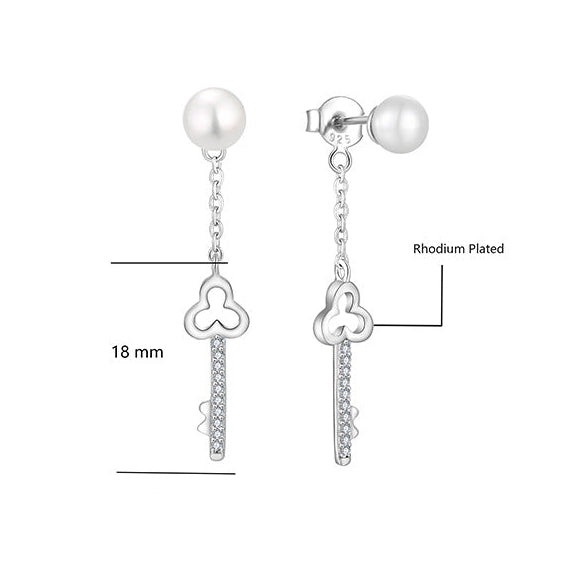 S925 Silver Genuine Freshwater Pearl Key of Love Earrings