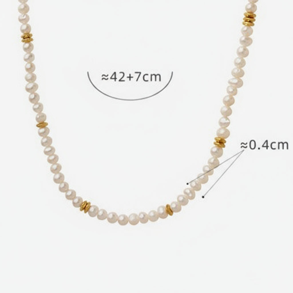 Collar de perlas de agua dulce genuinas de acero y titanio con cuentas doradas
