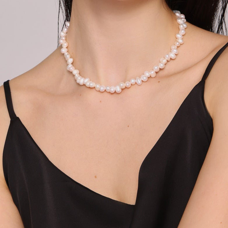 Genuine Freshwater Pearl Titanium Steel Rice Necklace