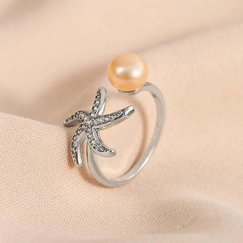 Anillo de estrella de mar con perla de agua dulce genuina