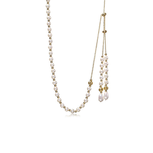 Adjustable Lariat Freshwater Pearl Necklace-Dual Tassel Drop Design