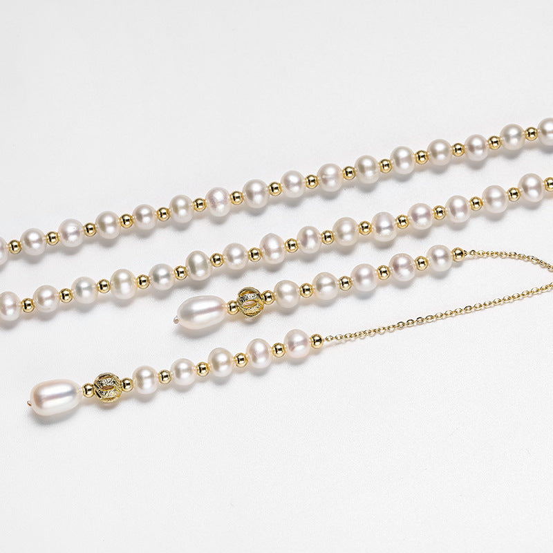 Adjustable Lariat Freshwater Pearl Necklace-Dual Tassel Drop Design