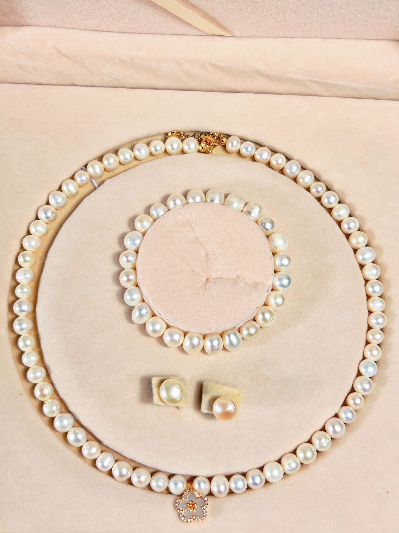 Conjunto de jardín de ensueño con perlas de agua dulce genuinas