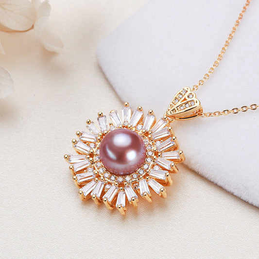 Brass Plated with 18K Gold Genuine Edison Pearl Chrysanthemum Necklace