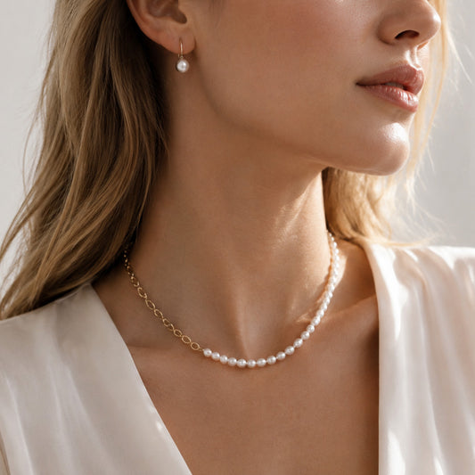 Brass Plated with 18K Gold Genuine Freshwater Pearl Lucy Necklace