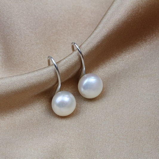 Brass Plated with White Gold Genuine Freshwater Pearl Virginal Earrings