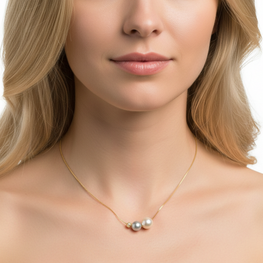 Solid K Gold Genuine Akoya Seawater Pearl Elegant Collarbone Chain