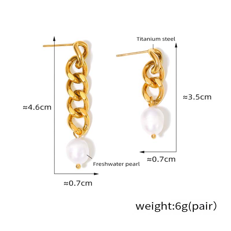 Genuine Freshwater Pearl Titanium Steel Irregular Earrings