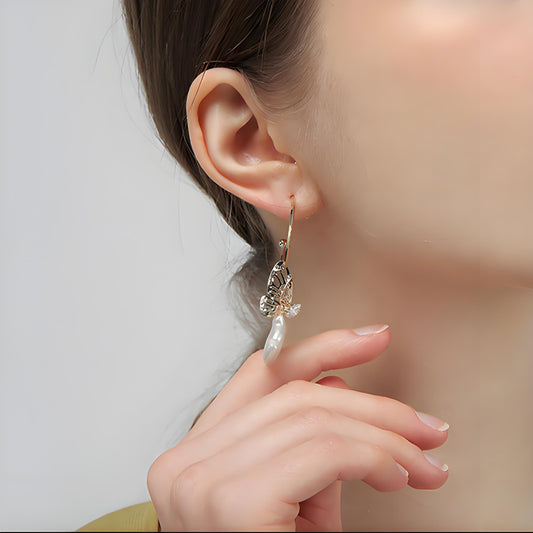 Genuine Baroque Pearl Butterfly Earrings