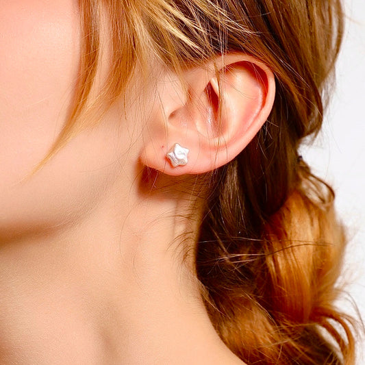 Genuine Freshwater Baroque Pearl Cute Star Earrings