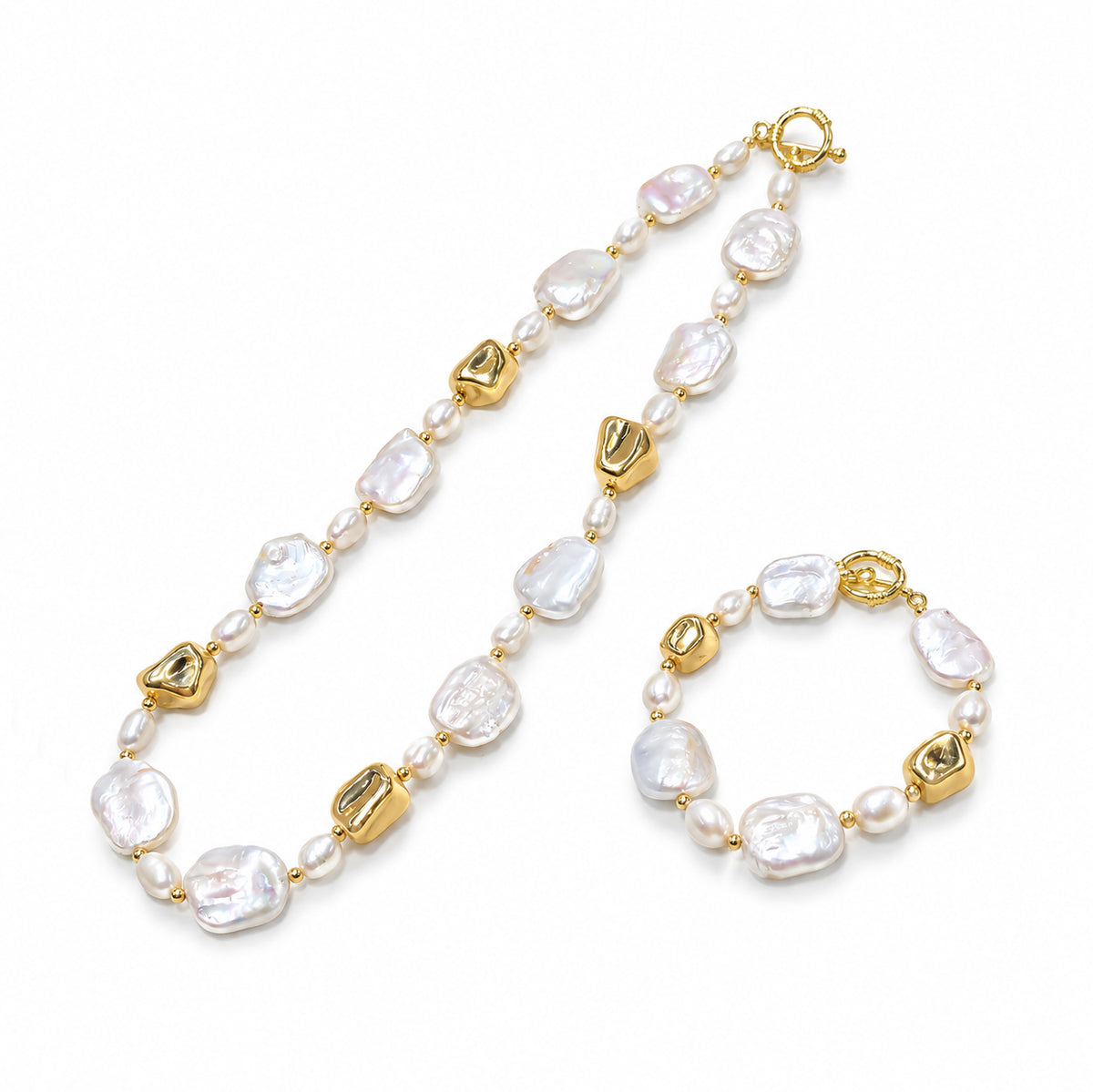 Genuine Freshwater Baroque Pearl Gilded Set - Main Product View - Elegant Pearl Jewelry by Kikyo Pearl London